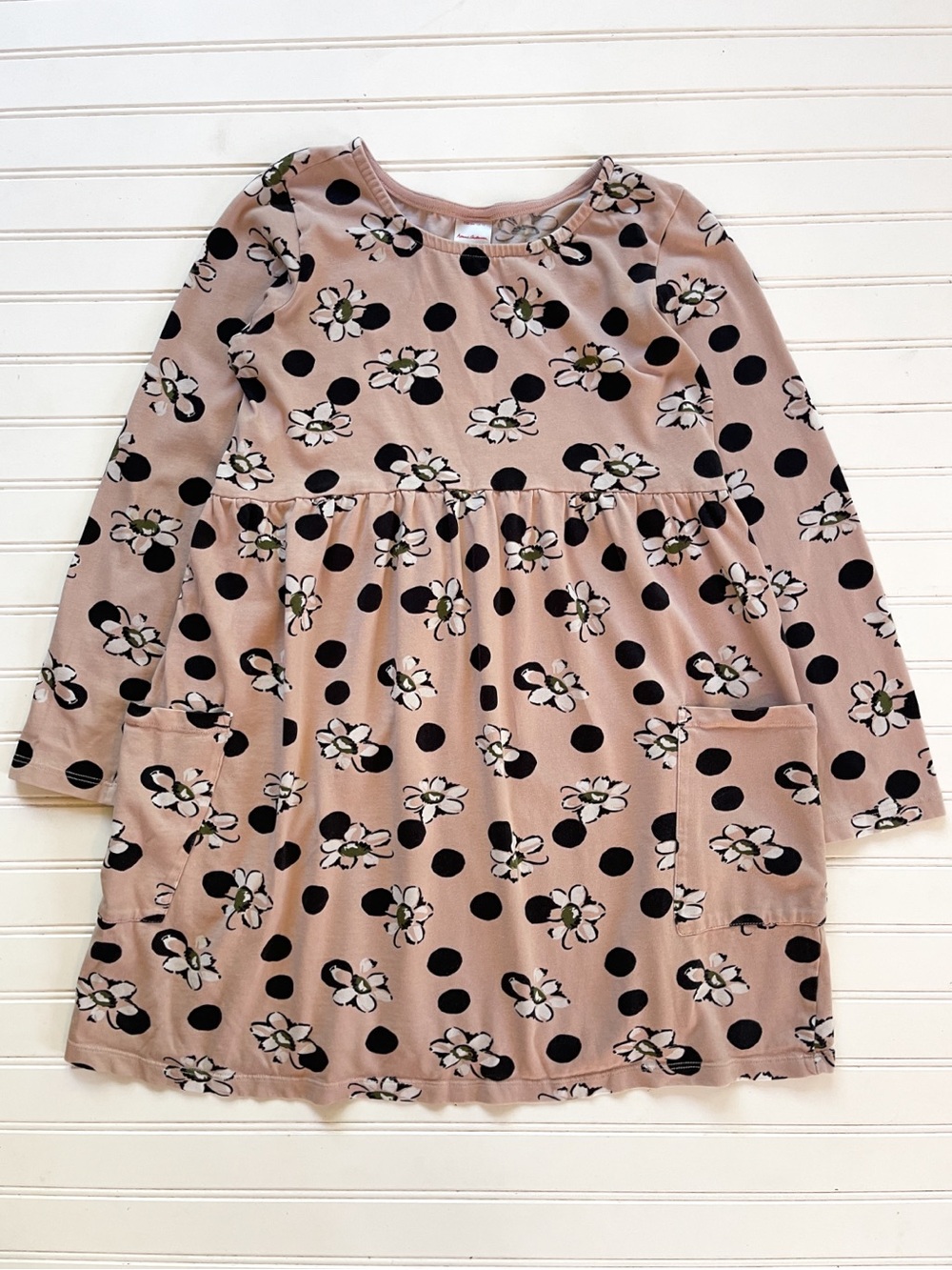 HANNA ANDERSSON EUC/LN Neutral Daisy Polka Dot Print Long Sleeve Dress
